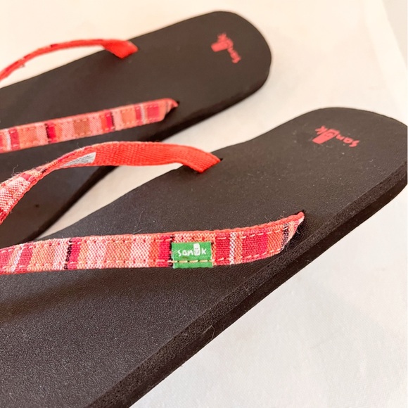 Sanuk Yoga Joy Coral Stripe Flip Flop Sandals Size 10 - Picture 6 of 10
